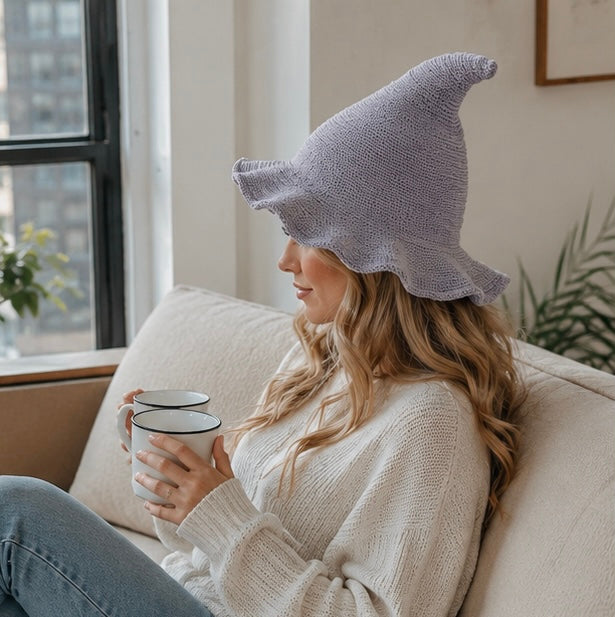 Vintage Witch Hat Costume - Wool Knit Halloween Cosplay Hat for Masquerades, Parties and Festive Seasonal Styling