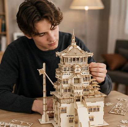 Wooden Puzzle Model - 3D Creative Assembly Ornament with Interactive Stacking Design for Home Decoration