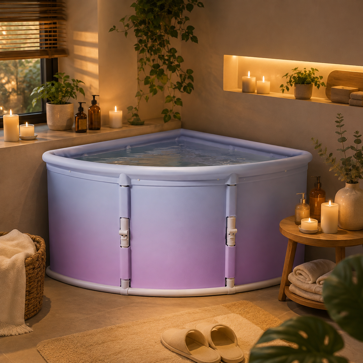 Triangular Portable Folding Bath Tub – Full Body Adult Soaking Bathtub with Space-Saving Foldable Design for Home Spa, Hot Baths and Relaxation
