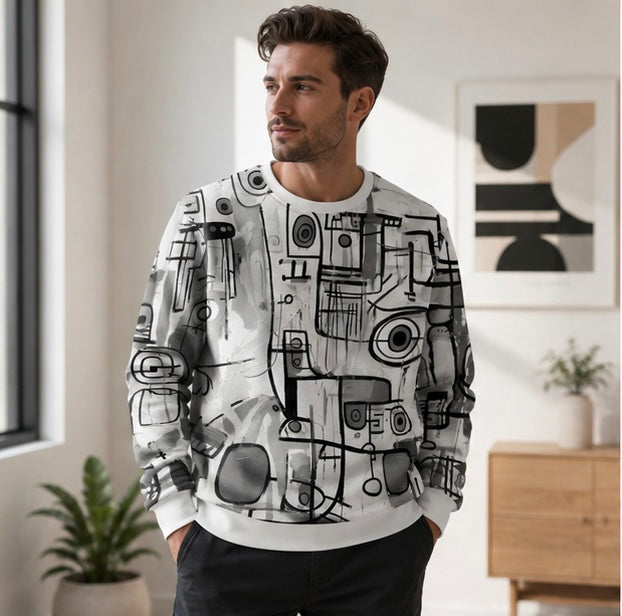 Men's Graphic Sweatshirt - Fashion Graffiti Crewneck Pullover for Casual Streetwear, Holidays and Everyday Style