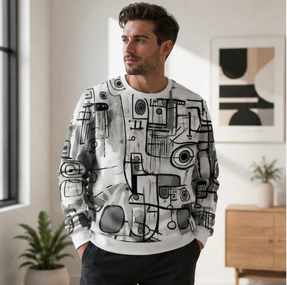 Men's Graphic Sweatshirt - Fashion Graffiti Crewneck Pullover for Casual Streetwear, Holidays and Everyday Style