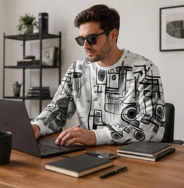 Men's Graphic Sweatshirt - Fashion Graffiti Crewneck Pullover for Casual Streetwear, Holidays and Everyday Style