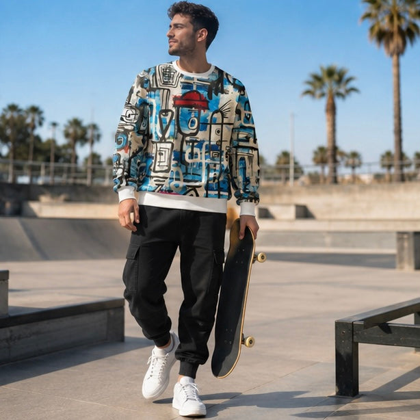Men's Graphic Sweatshirt - Fashion Graffiti Crewneck Pullover for Casual Streetwear, Holidays and Everyday Style