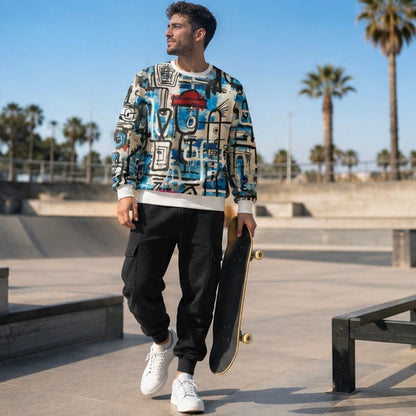 Men's Graphic Sweatshirt - Fashion Graffiti Crewneck Pullover for Casual Streetwear, Holidays and Everyday Style