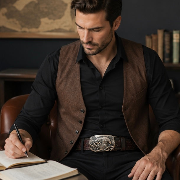 Genuine Leather Men's Belt - Automatic Buckle Cowhide Waist Strap for Business Wear, Jeans and Formal Occasions