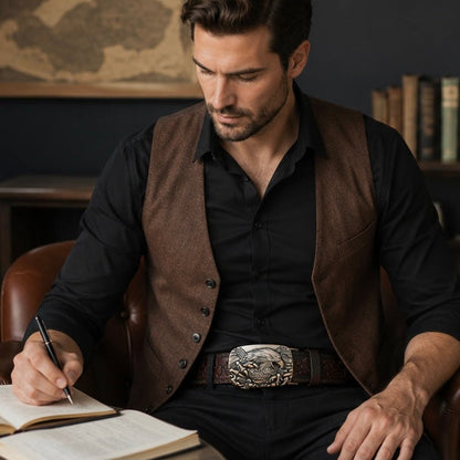 Genuine Leather Men's Belt - Automatic Buckle Cowhide Waist Strap for Business Wear, Jeans and Formal Occasions