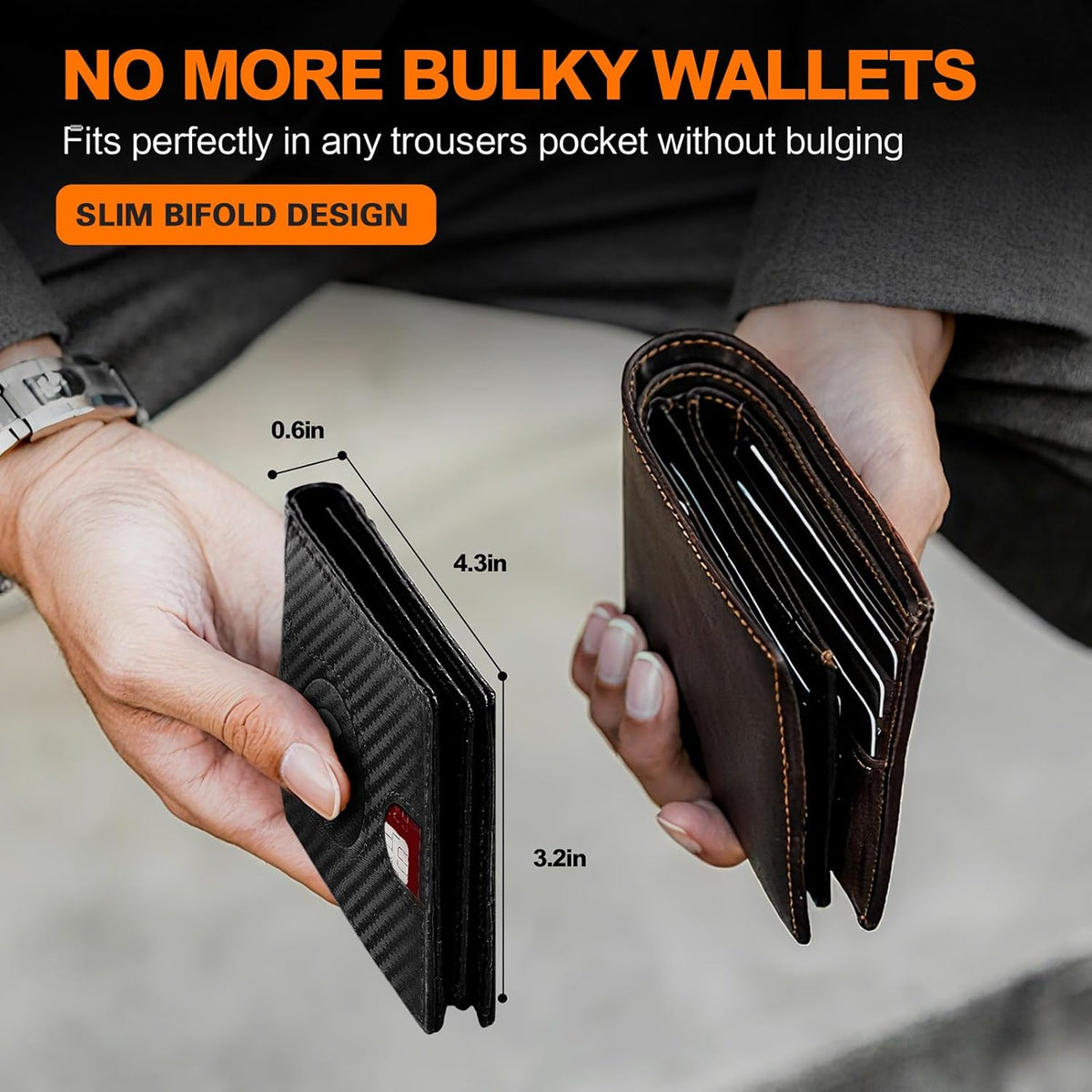 Slim AirTag Wallet for Men RFID Blocking Carbon Fiber Bifold