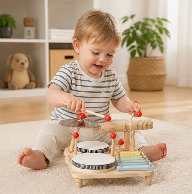 Multifunction Wooden Music Activity Table  - Baby Drum and Instrument Set for Early Education and Sensory Development