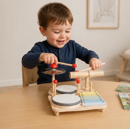 Multifunction Wooden Music Activity Table  - Baby Drum and Instrument Set for Early Education and Sensory Development