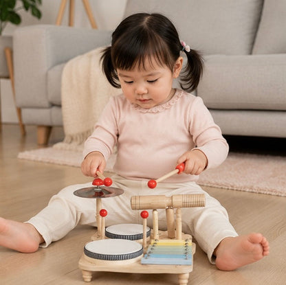 Multifunction Wooden Music Activity Table  - Baby Drum and Instrument Set for Early Education and Sensory Development
