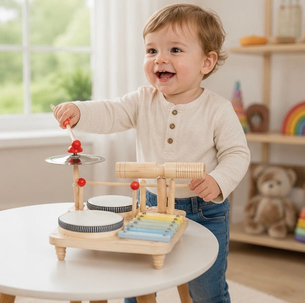 Multifunction Wooden Music Activity Table  - Baby Drum and Instrument Set for Early Education and Sensory Development