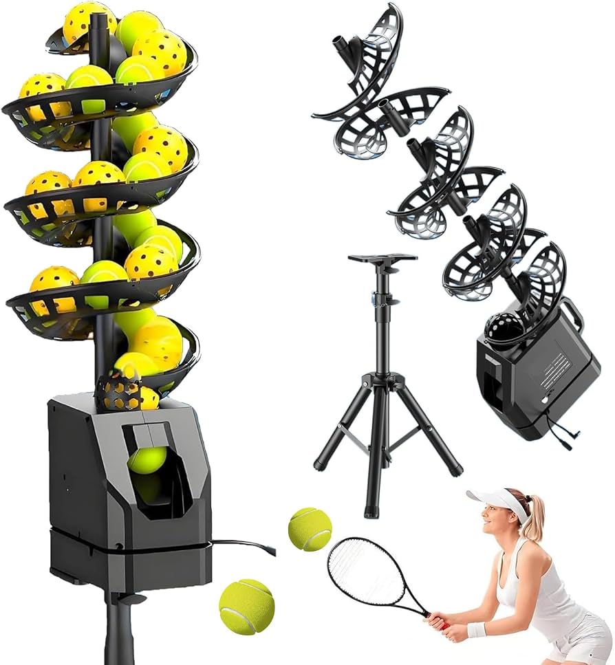 Automatic Tennis Ball Machine – Remote-Control Ball Feeder with Catch Net for Solo Tennis Practice, Adjustable Training Sessions and Skill Development