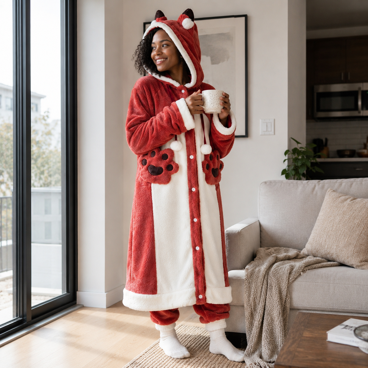 Women's Kigurumi Pajama Robe - Cartoon Animal Sleepwear for Cozy Winter Nights and Fun Lounging