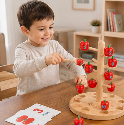 Montessori Apple Tree Counting Toy – Wooden Math Learning Game for Number Recognition and Early Education