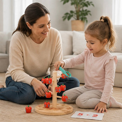 Montessori Apple Tree Counting Toy – Wooden Math Learning Game for Number Recognition and Early Education
