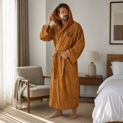 Men's Hooded Flannel Bathrobe - Thick Winter Dressing Gown for Home Comfort and Relaxing Evenings