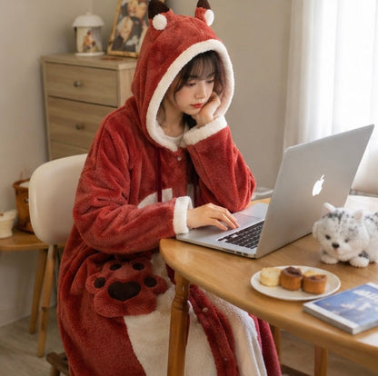 Women's Kigurumi Pajama Robe - Cartoon Animal Sleepwear for Cozy Winter Nights and Fun Lounging