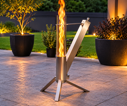 Portable Rocket Stove Heater – Stainless Steel Pellet Burning Camping Stove with Glass Viewing Window for Outdoor Cooking, Heating and Emergency Preparedness