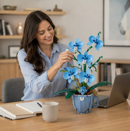 Orchid Coffee Cup Building Blocks – DIY Flower Brick Decoration for Home Desk Display and Creative Gift Giving
