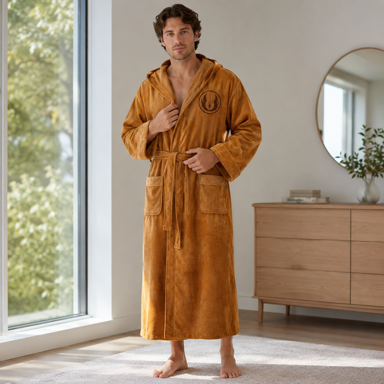 Men's Hooded Flannel Bathrobe - Thick Winter Dressing Gown for Home Comfort and Relaxing Evenings