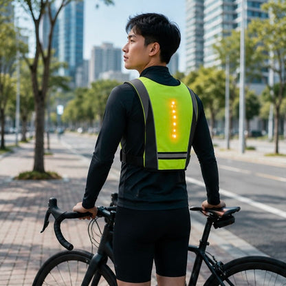 LED Reflective Cycling Vest – Safety Turn Signal Backpack Vest for Night Riding, Hiking and Outdoor Visibility