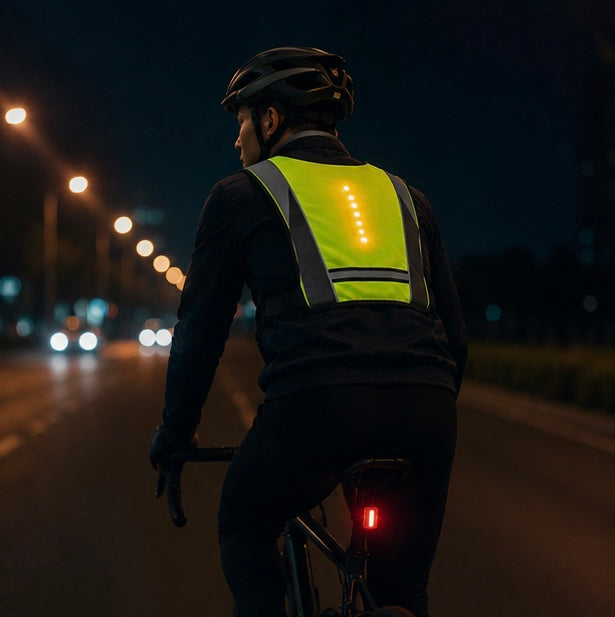 LED Reflective Cycling Vest – Safety Turn Signal Backpack Vest for Night Riding, Hiking and Outdoor Visibility