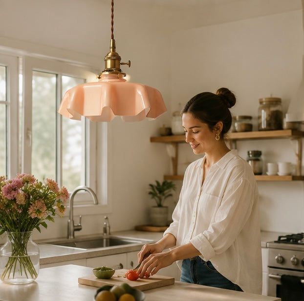 Nordic Glass Pendant Light – Minimalist Flower Ceiling Lamp for Cafes, Restaurants, Kitchens and Modern Home Decor