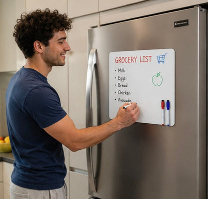 Magnetic Dry Erase Fridge Board - Flexible Whiteboard Memo Planner Sheet for Grocery Lists, Notes and Kitchen Organization