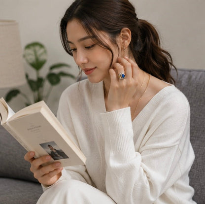 Green Stone Statement Ring - Elegant Triangular Gem Fashion Jewelry for Women, Anniversary Gift and Birthday Ring Accessory