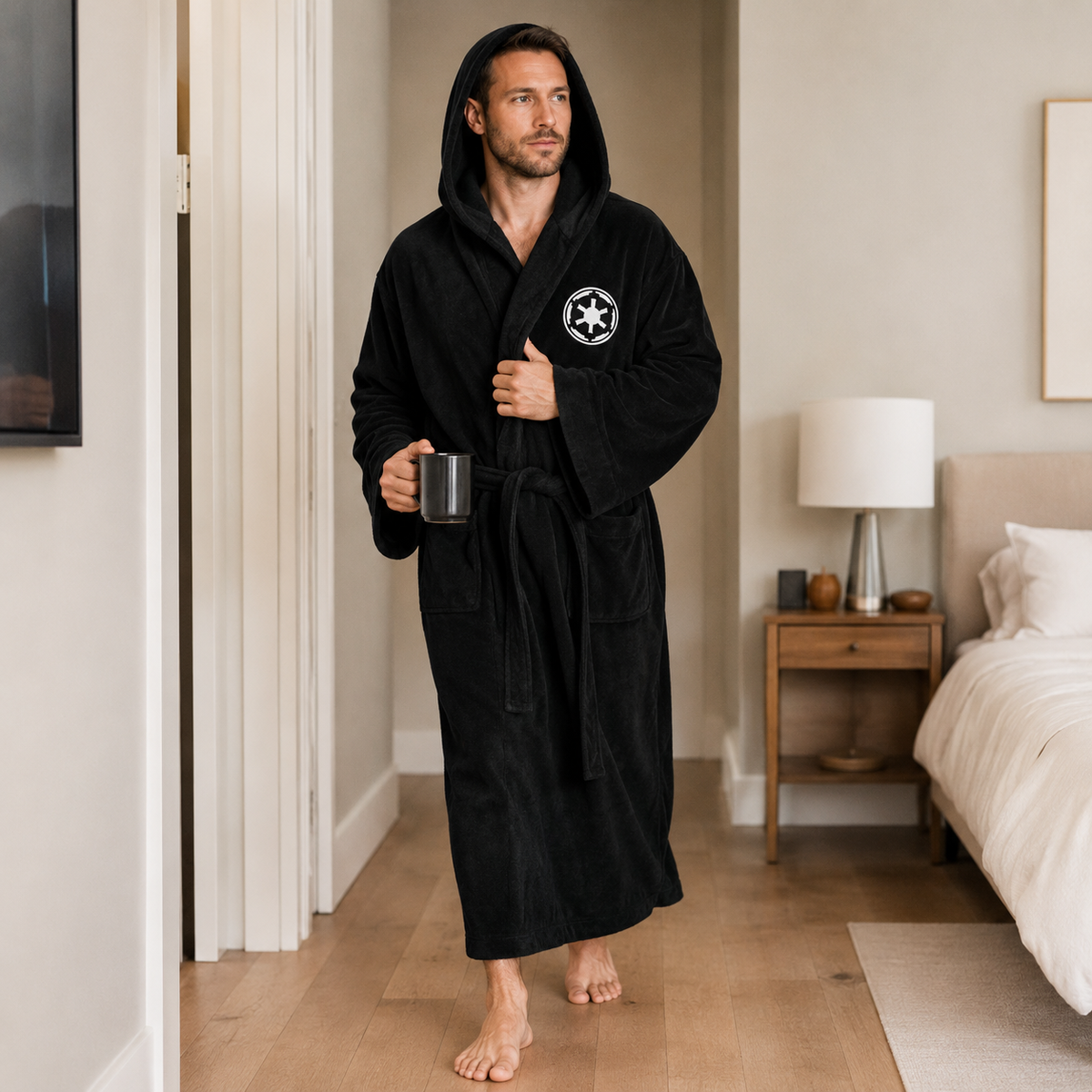 Men's Hooded Flannel Bathrobe - Thick Winter Dressing Gown for Home Comfort and Relaxing Evenings