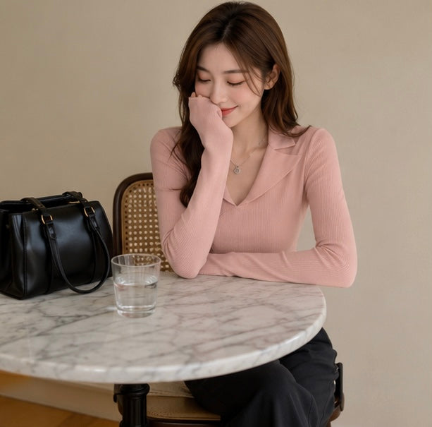 Women’s Knitted Long Sleeve Shirt – Casual Fashion Sweater Top with Modern Minimalist Design for Everyday Spring Style