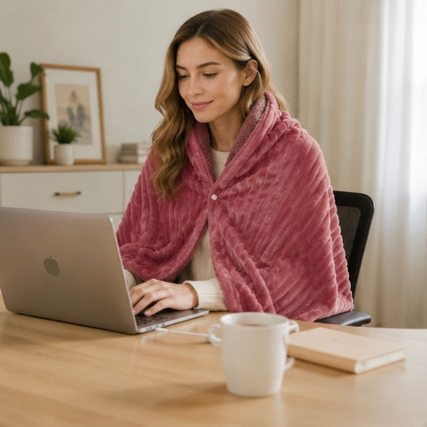 USB Heated Fleece Blanket - Portable Wearable Shawl with Adjustable Heating Levels for Winter Warmth and Relaxation