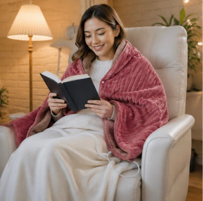 USB Heated Fleece Blanket - Portable Wearable Shawl with Adjustable Heating Levels for Winter Warmth and Relaxation
