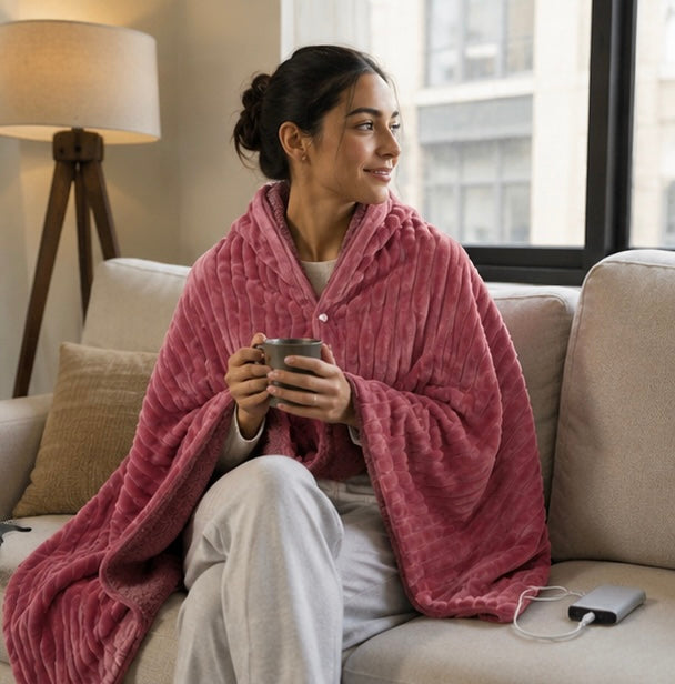 USB Heated Fleece Blanket - Portable Wearable Shawl with Adjustable Heating Levels for Winter Warmth and Relaxation
