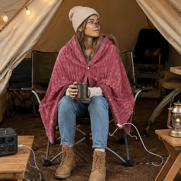 USB Heated Fleece Blanket - Portable Wearable Shawl with Adjustable Heating Levels for Winter Warmth and Relaxation