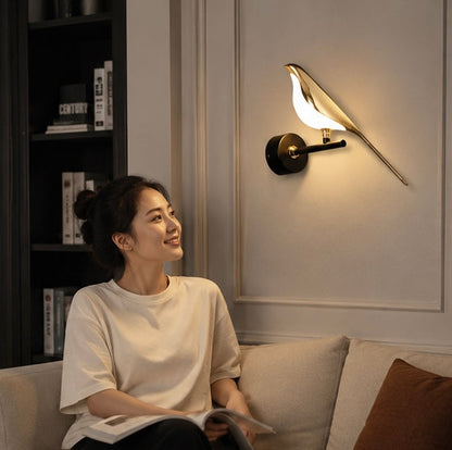 Magpie Bird LED Wall Lamp - 360° Rotating Indoor Wall Sconce for Bedroom, Bedside Lighting and Modern Home Decor
