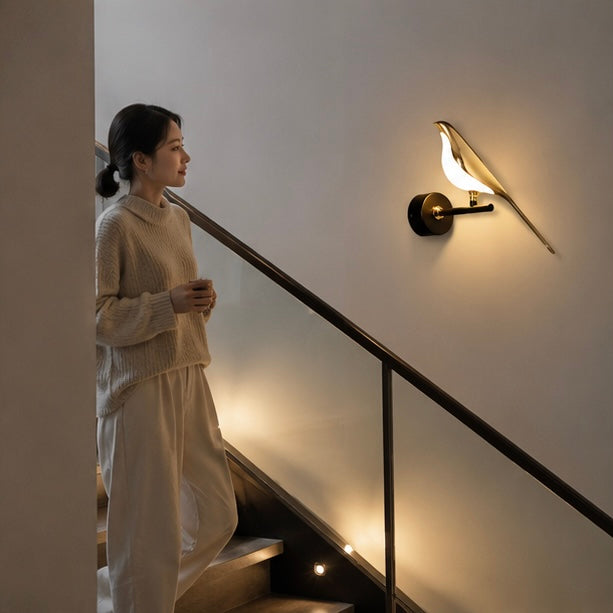 Magpie Bird LED Wall Lamp - 360° Rotating Indoor Wall Sconce for Bedroom, Bedside Lighting and Modern Home Decor