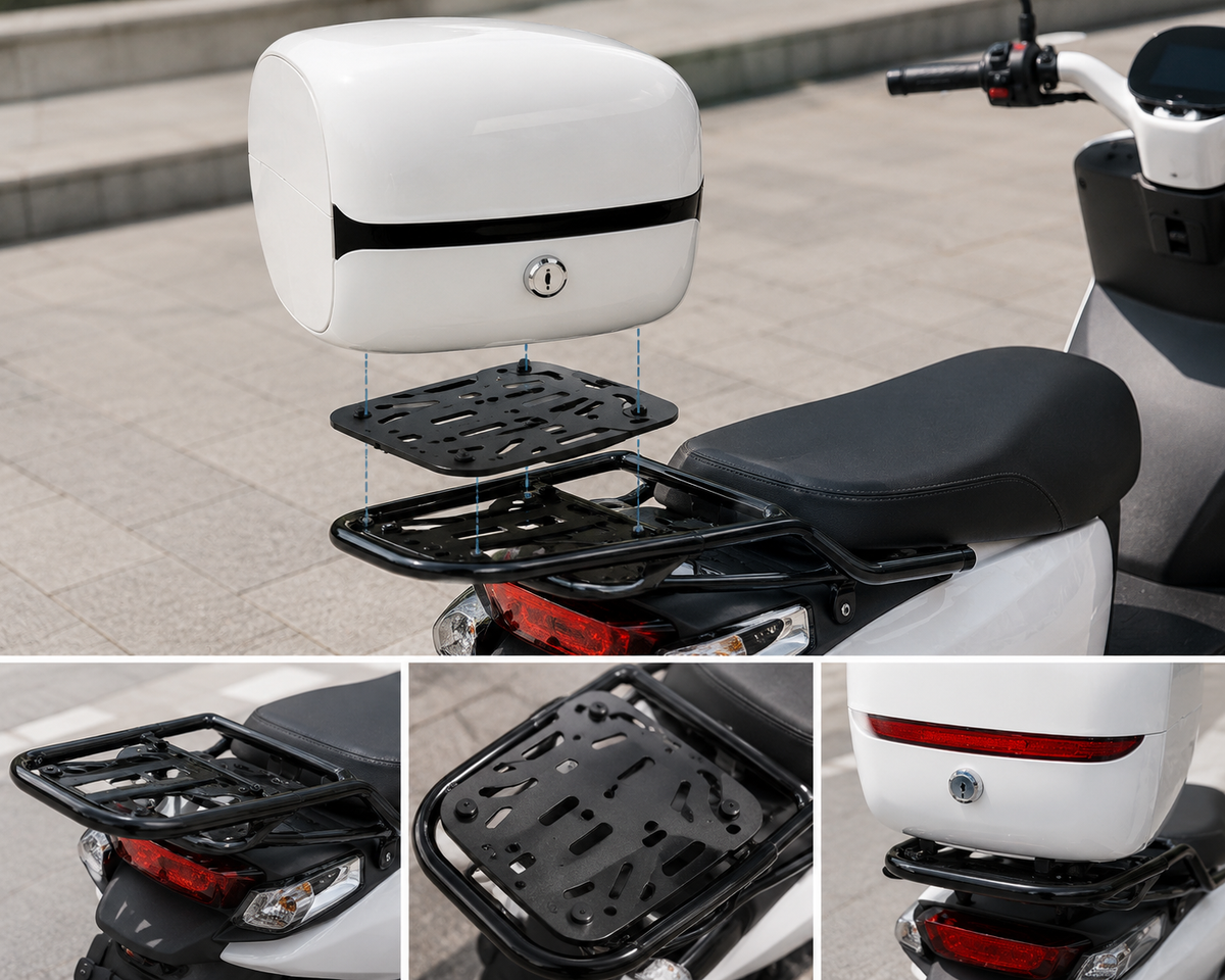 Electric Scooter Rear Storage Box – Universal Large-Capacity Waterproof Tail Trunk with Backrest for Yadea, Emma and Electric Bike Commuting