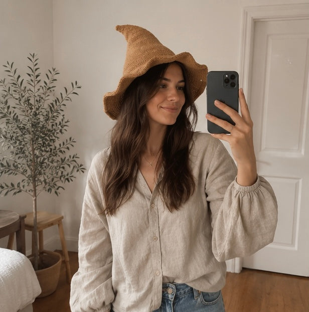 Vintage Witch Hat Costume - Wool Knit Halloween Cosplay Hat for Masquerades, Parties and Festive Seasonal Styling