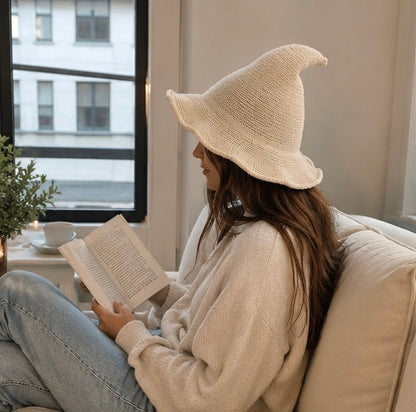 Vintage Witch Hat Costume - Wool Knit Halloween Cosplay Hat for Masquerades, Parties and Festive Seasonal Styling
