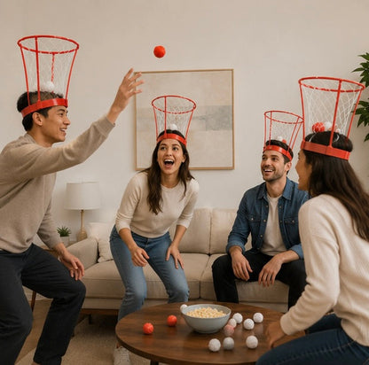 Headband Basketball Party Game - Adjustable Hoop Toss Challenge with Balls for Kids, Adults and Carnival Fun