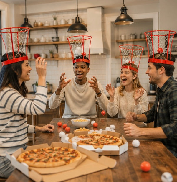 Headband Basketball Party Game - Adjustable Hoop Toss Challenge with Balls for Kids, Adults and Carnival Fun