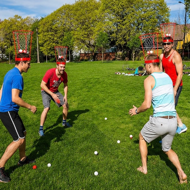 Headband Basketball Party Game - Adjustable Hoop Toss Challenge with Balls for Kids, Adults and Carnival Fun