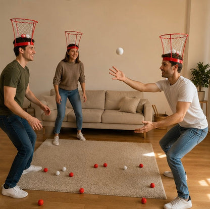 Headband Basketball Party Game - Adjustable Hoop Toss Challenge with Balls for Kids, Adults and Carnival Fun