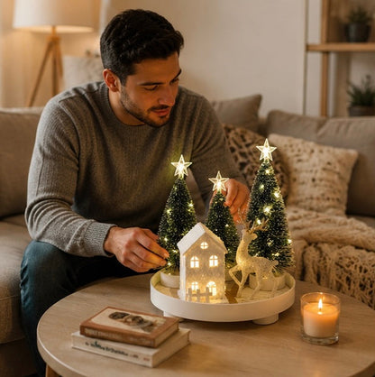 Light Up Christmas Snow House – Glowing Elk Village Ornament for Holiday Displays and Seasonal Decoration