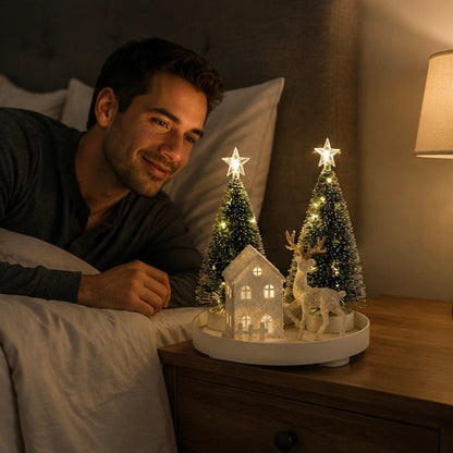 Light Up Christmas Snow House – Glowing Elk Village Ornament for Holiday Displays and Seasonal Decoration