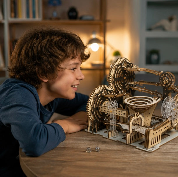 Electric 3D Wooden Marble Run Puzzle - DIY Mechanical Model Kit Brain Teaser for Adults, Kids and Creative Gift Giving
