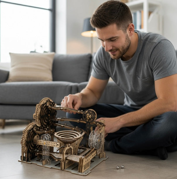 Electric 3D Wooden Marble Run Puzzle - DIY Mechanical Model Kit Brain Teaser for Adults, Kids and Creative Gift Giving