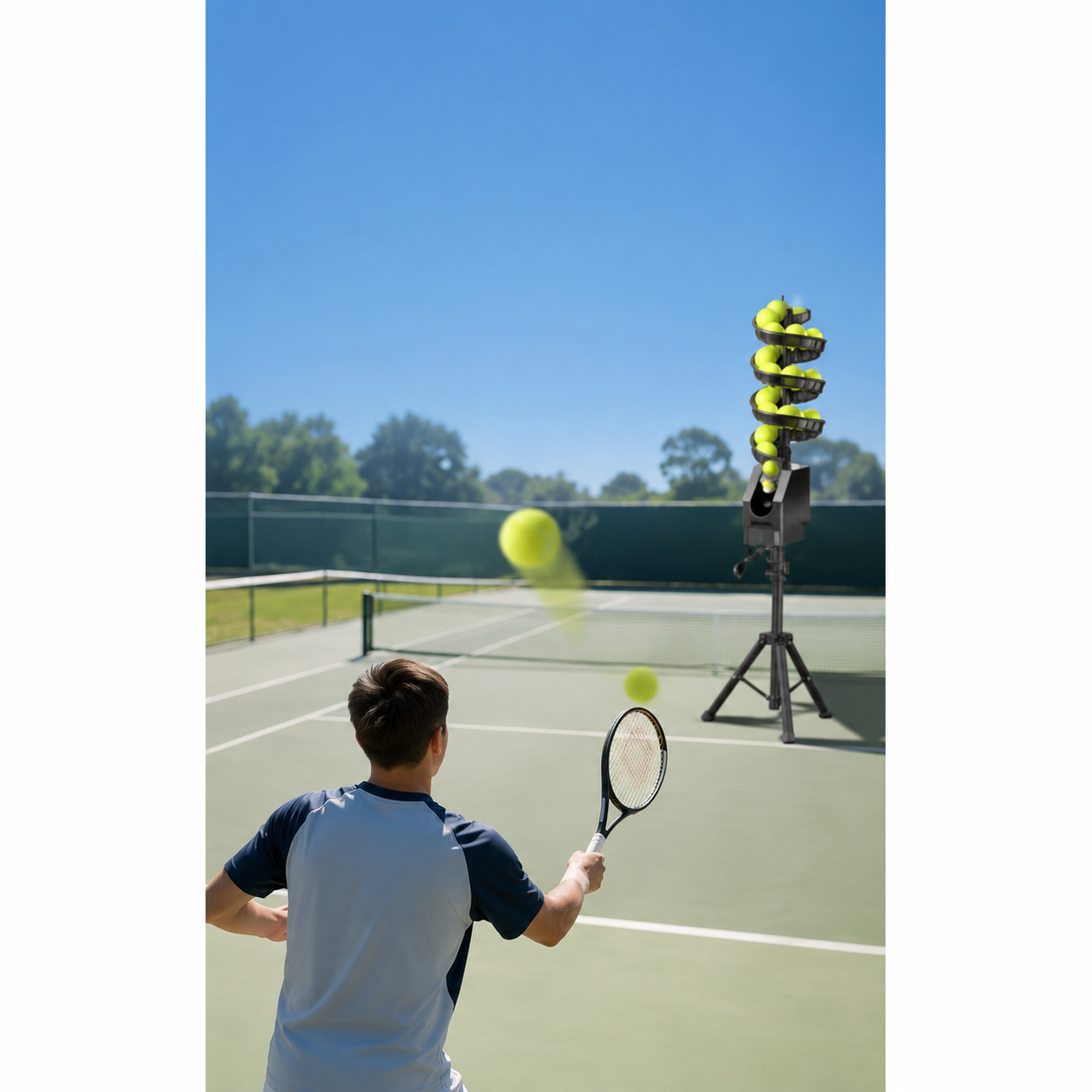 Automatic Tennis Ball Machine – Remote-Control Ball Feeder with Catch Net for Solo Tennis Practice, Adjustable Training Sessions and Skill Development