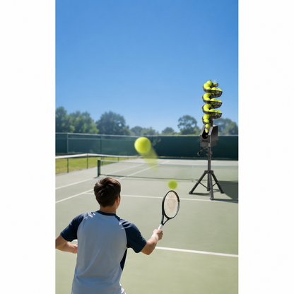 Automatic Tennis Ball Machine – Remote-Control Ball Feeder with Catch Net for Solo Tennis Practice, Adjustable Training Sessions and Skill Development